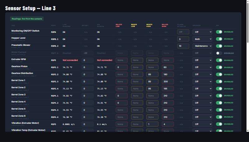 Control software setup screen