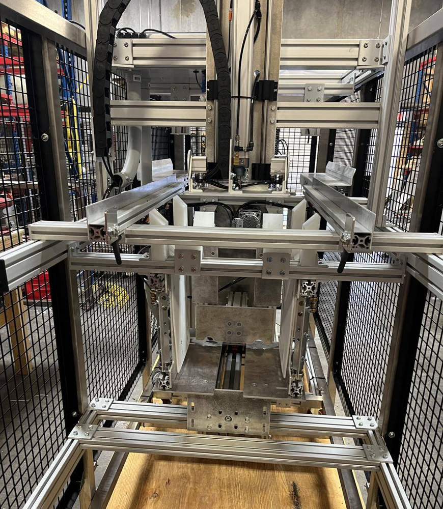 Inside a machine frame with actuators