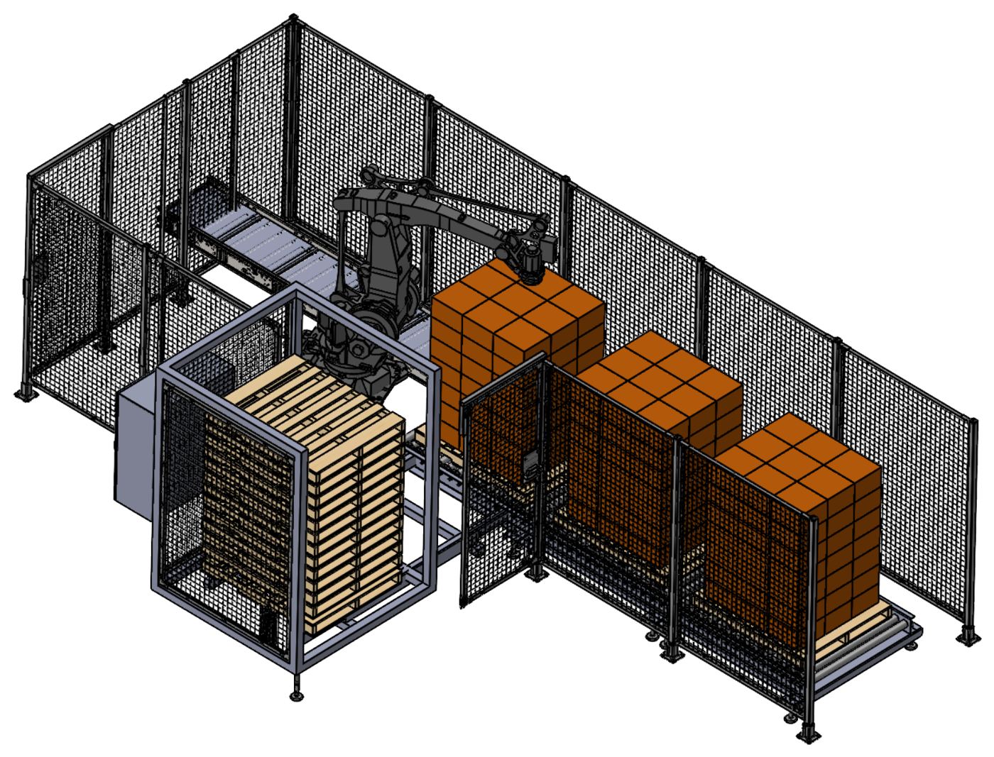 3D model of a robotic palletizer cell