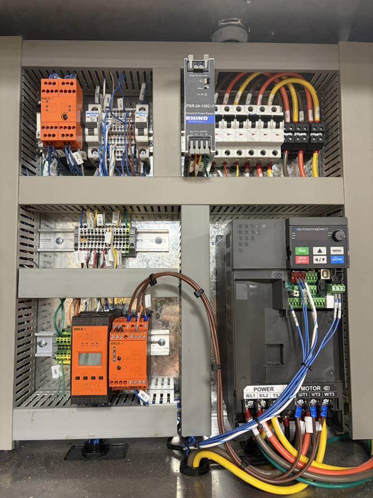 Control panel with servo drive and labeled wiring