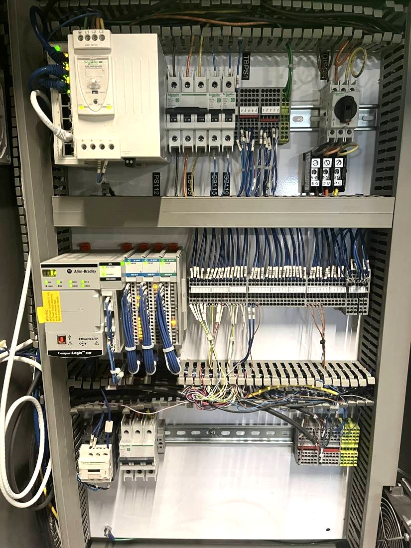 Control panel with labeled wiring and terminals