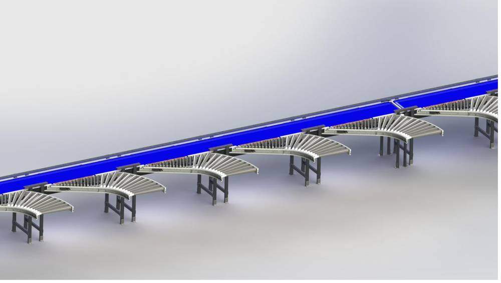 3D model of a belt sorter with divert lanes