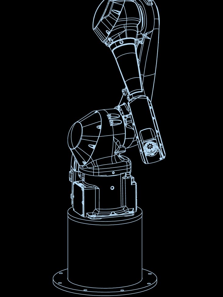 Drawing of a robot mounted on a 20 inch diameter by 500 mm riser